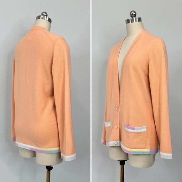 Vtg Chanel 99C Cruise 100% Cashmere Cardigan Peach FR36 CC Logo Button Old Money - Picture 2 of 11